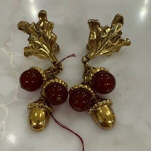 Vintage Gold and Amber Acorn Leaf Earrings by Gennie Johansen